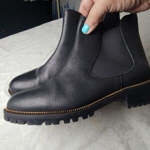 Fabianelli Boots Women's  Black Italian Leather  Chelsea Lug Sole Ankle Size 40